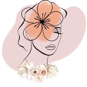 boho női fej virággal (világos-sötét háttérrel)